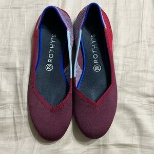 Rothy’s size 10 ballet flats. Maroon/red/blue tricolor. Size 10.